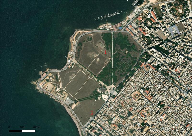 Capo Boeo: 1. Insula III; 2. Domus della Ventaio (© FIRS project)